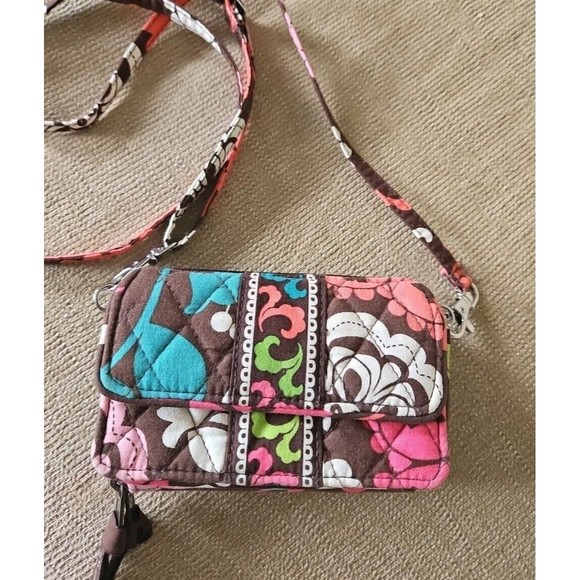 Vera Bradley Brown Lola floral Small Mini Crossbody Wallet - Picture 1 of 14